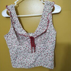 Thirty / Thirty LA Floral Cropped Ruffle Trim Tank L Cottage Boho Victorian